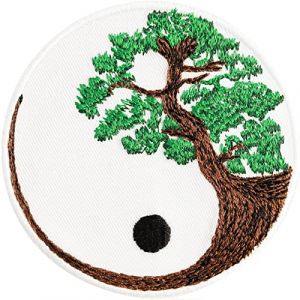 Écusson Thermocollant Patch Arbre de Vie Yin Yang Brodé | Patch bouddhiste Zen Yin Yang Équilibre de la Nature à Coudre | Autocollant Yoga pour tous les tissus | 80x80mm (EXPRESS-STICKEREI, neuf)
