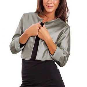 Toocool Veste en Similicuir pour Femme, Boléros Femme en Cuir Synthétique, Boléro Femme Été, Veste Courte Femme Sans Fermeture à Glissière JL-7860 [M, Plomb] (toocool-shop, neuf)