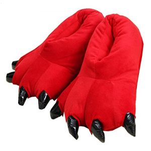 LANFIRE Chaussons patte de dinosaure Pantoufles en peluche Chaussons chauds Chaussures pattes d'animaux Chaussons femme (L (EUR 40-45), red) (LANFIRE, neuf)