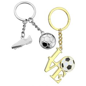 TPZORJX 2 Pièces Porte-Clés de Football,Pendentif de Football en Acier Inoxydable,Personnalisé Porte Clef,Cadeau pour Hommes,Adultes,Enfant Porte-clés Métal pour Fan Sport(Or,Argent) (Sunlaxy OU, neuf)