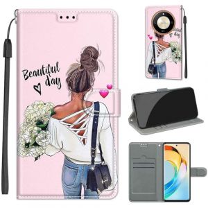 Coque pour Honor Magic 6 Lite / X50 GT / X9B 5G, Housse Etui Portefeuille Cuir Multifonction, Fermeture Magn&eacute;tique &agrave; Clapet Anti-Choc Compatible avec Coque Honor X50 5G Book - Fille (KENHONER, neuf)