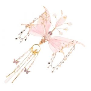 jojofuny Pince à Cheveux Vintage avec Pompons Style Ancien Chinois Couleur Rose Violet Accessoire Léger pour Coiffure Traditionnelle ou Mariage Épingle Costume Asiatique Élégante (Merlun, neuf)