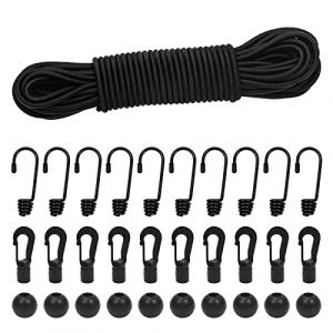 Episkey Tendeur Elastique 4mm 15m Noir, Corde &Eacute;lastique Tendeurs Elastique avec Crochets, Sangle Elastique pour Bache, Crochet Velo, Crochet Fixation (Noir, 4mm x 15m) (Omawrf EU, neuf)