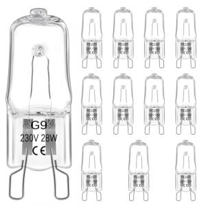 12 Pièces Ampoule Halogène G9 28w 230V, Ampoule G9 Dimmable Blanc Chaud 2800K, Ampoule Four 300 Degré, Pour L'ampoule Du Four, Le Four À Micro-Ondes, l'éclairage d'armoire et Ainsi de Suite (jianshixianzhengyangbaihuolingshouyouxiangongsi, neuf)