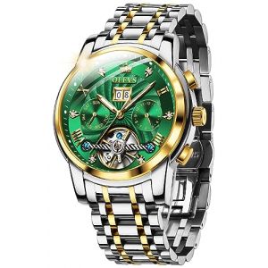 OLEVS Hommes Montre Squelette MéCanique Automatique Vert éTanche à Remontage Automatique en Acier Inoxydable Lumineux Tourbillon Montres De Luxe (OLEVS, neuf)