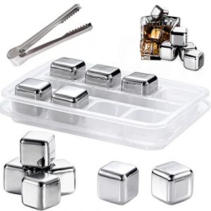 Whisky Glaçons Réutilisables Set 8PCS Glaçons en Acier Inoxydable Réutilisables, Glaçons Whisky Glacon Reutilisable Glaçons Carrés en Acier Inoxydable, Glaçons Congelés Alimentaire avec Pince et Boîte (BAIZ-EU, neuf)