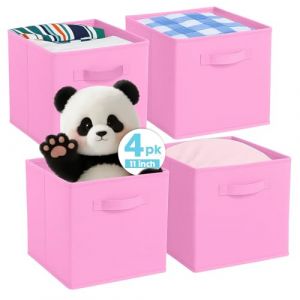 Pinkgarden Cubes de Rangement Pliables en Tissu avec poign&eacute;es, 4 bo&icirc;tes de Rangement pour Maison, Chambre d'enfant, Placard et Organisation des Jouets (Rose, 26,7 x 26,7 x 27,9 cm) (Pinksheep Garden, neuf)