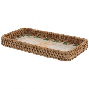 TOGEVAL Plateau de Rangement Petit Format en Rotin Tress&eacute; D&eacute;tails Coquillages Jaune Cristal, Multifonction pour Cosm&eacute;tiques, Bijoux et Cl&eacute;s, Organisateur D&eacute;coratif pour Salon de Beaut&eacute;, (BOBOLING, neuf)