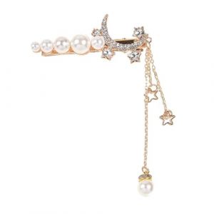 Ciieeo Pince &agrave; Cheveux Perle Artificielle Dor&eacute;e Motifs Lune et &Eacute;toile, Barrette &agrave; Pompon D&eacute;corative pour Femmes, Accessoire Cheveux &Eacute;l&eacute;gant pour F&ecirc;tes et Coiffures Vari&eacute;es (B Breathtaking, neuf)