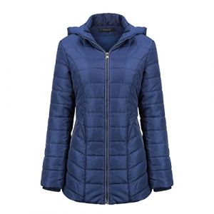 YUNCLOS Veste Femme d&lsquo;Hiver Doudoune Femme Matelass&eacute;e Chaud Parka Mi-Long Blouson Manches Longues de Couleur Unie,Bleu marine,XL (YUNCLOS STORE, neuf)