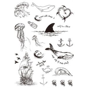 Tatouage temporaire Baleine Vague Tatouage Vaisselle Tatouage Ancre Tatouage Ancre de Navire Tatouage Faux Tatouage LC117 (Beyond Perfection, neuf)