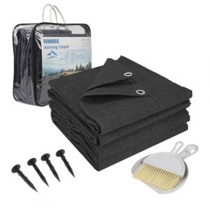 FoundGo Tapis d'auvent de Camping Car avec œillets, 280g/m² HDPE Tapis de Camping，Sol d'auvent extérieur avec Sac de Transport，Clous en Acier et Petit Balai, Anthracite 250x400cm (FindGo, neuf)