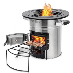 Onlyfire Rocket Stove, Rechaud a Bois en Acier Inoxydable, Four à Fusée avec Poêle en Fonte, Double Porte, Support pour Bois de Chauffage, Poêle à Bois Camping pour Camping, Barbecue, Ébullition d'Eau (Onlyfire Store, neuf)