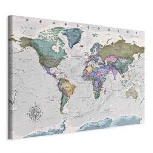 murando - Tableau d&eacute;coratif Carte du monde 90x60 cm - Impression sur toile - D&eacute;coration murale - Les continents gris et color&eacute;s cartographient les inscriptions dans le monde anglais k-A-0380-b-a (murando, neuf)