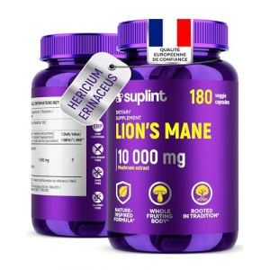 Lion's Mane - G&eacute;lules de crini&egrave;re de lion 10 000 mg &ndash; Extrait de champignon Hericium Erinaceus 10:1 &ndash; Naturel et sans OGM (180 capsules) (Suplint, neuf)