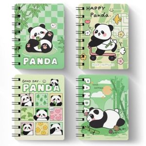Lot de 4 carnets &agrave; spirales A7 motif panda vert, petits blocs-notes de poche, reliure spirale, agenda, couverture rigide, pour enfants, amoureux des pandas, maison, bureau, &eacute;cole, papeterie, cadeaux d (Feiandenguk, neuf)