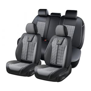 FLORICH Housses de siège en Cuir, Housses de siège complètes, Protections de siège Auto 5 sièges, Housses de siège Auto-Universel pour Convient à la Plupart des Voitures, SUV, camions, Gris & Noir (Coverado, neuf)