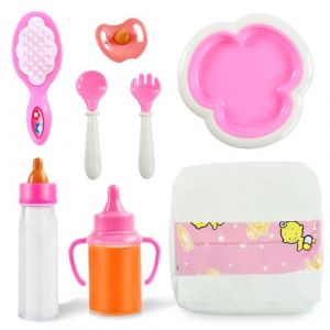 Biberon Magique Biberons pour Poupée, 8 Pièces Ensemble Accessoires Poupée avec Biberon Poupee Magique, Tétine, Assiette de Diner, Cuillère, Fourchette, Couche, peigne, Accessoires pour Bébé Jouet (B) (yajimaoyi, neuf)