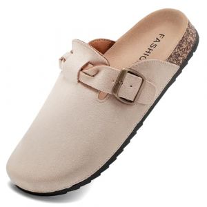 Otoepazm Mules et Sabots Homme Femme,Chaussons Cuir Liège Pantoufles Sabot Adulte- Antidérapants Semelle, Beige, 42EU (qingweikeji, neuf)