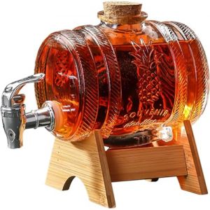 Carafe à Whisky avec Support en Bois 3000ML,Whisky Tonneau en Verre Premium avec Robinet,Distributeur de Tonneaux pour Scotch,Vodka,Rhum et Boisson d'alcool,Cadeau pour Petit Ami Mari Père (EUGULTD, neuf)