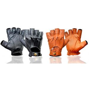 Gants Mitaine de Conduite en Cuir Sans Doublure Gant Respirant Pour Hommes Style Vintage R&eacute;tro En Cuir Doux Avec Sangle &agrave; Bouton-pression Gant Demi Doigts de Voiture V&eacute;lo Moto Musculation (Marron, S) (BUSINESS SQUARE, neuf)