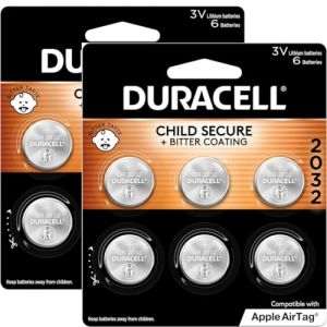 DURACELL Lot de 2 piles au lithium 2032. Caract&eacute;ristiques de s&eacute;curit&eacute; pour enfants. Compatible avec Apple AirTag, porte-cl&eacute;s et autres appareils. Pile CR2032 Lithium 3 V. Bonus ! Sac pour garder des (VintageTimeWatches, neuf)