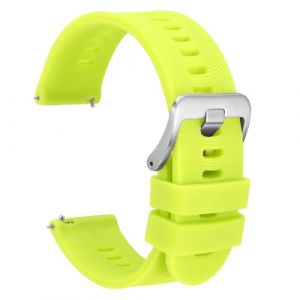 WOCCI 20mm Bracelet de Montre pour Homme &agrave; Rayures Arqu&eacute;es, Silicone Bande &agrave; D&eacute;gagement Rapide, Boucle Argent&eacute;e (Vert Citron) (Wocci Watch Bands~FR, neuf)