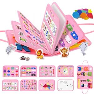 Bdwing Montessori Busy Board dès 3 Ans – Jouet éducatif en Feutre avec Lettres, Chiffres, Couleurs, Formes et Horloge – Jeux Montessori et Jouet Montessori pour Voyage, Voiture, Avion – Rose Clair (BDwing, neuf)