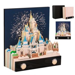 AVCXEC Calendrier de Bureau avec Lumi&egrave;res, 2026 Calendrier de Bureau 3D, calendrier 3D &agrave; D&eacute;chirer 2026, Bloc-notes 3D, Papier Art Sakura, Cadeau de bureau, D&eacute;coration de Maison (Ch&acirc;teau avec LED) (DongGuanShi FeiDa DianZi ShangWuYouXianGongSi, neuf)