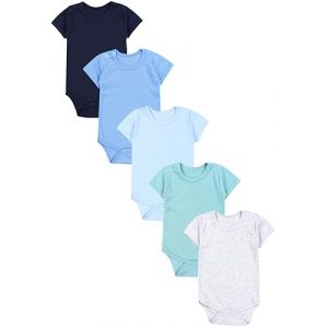 TupTam Body B&eacute;b&eacute; &ndash; Lot de 5 Body B&eacute;b&eacute; Gar&ccedil;on en Coton &ndash; Body B&eacute;b&eacute; 0-3 Mois Respirants et Pratiques, Bleu Fonc&eacute; Bleu Vert, 80 (LotteStyle, neuf)