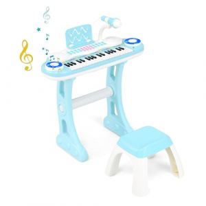 DREAMADE Piano Électronique à 37 Touches pour Enfant, Clavier de Piano avec Pieds de Table Amovible, Tabouret, Pupitre à Musique et Haut-parleurs, pour Enfant 3+ Ans (Bleu 37 Touches) (DREAMADE, neuf)