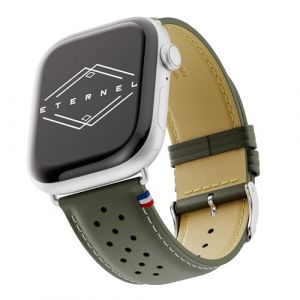 Eternel - Roadster Bracelet embl&eacute;matique - Compatible toutes Apple Watch - 41/42mm - Fait main en France - Tannage v&eacute;g&eacute;tal - Vert - Adaptateurs aluminium argent (&Eacute;ternel bracelets, neuf)