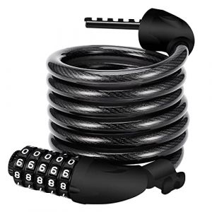 REHKITTZ Antivol Velo,Cadenas de velos Long 120cm x 12mm,Câble Antivol pour Vélo Scooter Motos Portail Vélo avec 5 Chiffres Intelligente Code et Vélo Poussette,Verrouillage à Vélo Antivol (4US, neuf)