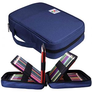 JAKAGO Trousse Crayon de Couleur 220 Grande Trousse Scolaire avec Poign&eacute;e Solide,Portable &eacute;tanche Sac a Crayon Id&eacute;al pour Excellent Cadeau Femme/Homme/&eacute;tudiant/Artiste (Blue) (Jakago EU, neuf)