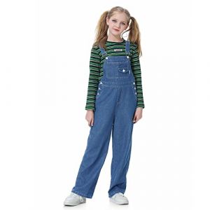 Rolanko Salopette en Jean pour Fille, Combinaison Salopette en Jean avec Sangle R&eacute;glable pour Enfants, Blue Button, Taille: 140 (rolanko, neuf)