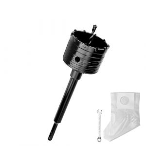 Couronne de forage de 76 mm (dents XXL) noire avec rallonge SDS Plus de 110 mm et foret de centrage à 4 tranchants 8 x 110 mm, guide de scie cloche murale pour maçonnerie et béton (GOOQEE, neuf)