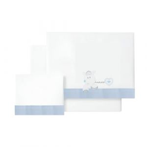 various - Parure de lit 60 x 120 cm pour bébé printemps et automne type 100 % coton extra doux en Espagne - (dessous+plan de travail+taie d'oreiller-coeur aimant, couleur BCO/bleu (Holidaymakers, neuf)