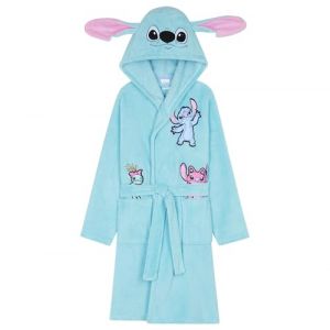 Disney Stitch Robe de Chambre Fille, Peignoir de Bain Enfant avec Capuche et Ceinture - Cadeau Ado et Fille (Bleu, 11-12 Ans) (Get Trend., neuf)