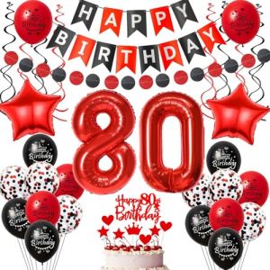 ballon décoration 80 ans anniversaire Femme, décoration anniversaire 80 ans Femme ballon,Noir Rouge décoration 80 ans Femme anniversaire ballon décoration gâteau anniversaire 80 ans Femme déco (Crazy-M, neuf)