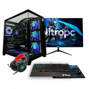 NitroPC - Pack Gold Plus v2 | PC Gamer Complet (AMD Ryzen 7 5800X 3.8GHz, RTX 4060 8Go, 32Go RAM, M.2 2To, Windows 11, RGB | WiFi, écran 24", Clavier, Souris, Casque, Ordinateur Gaming (Noir) (Nitropc, neuf)