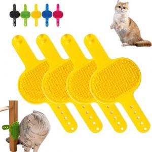 Meowvo Tapis de toilettage en silicone pour chats, Tapis de toilettage en silicones pour chats, Tapis de toilettage en silicone – Brosse de toilettages 2 en 1, pour aires de jeux et tables (Jaune*4) (Mingshao666, neuf)