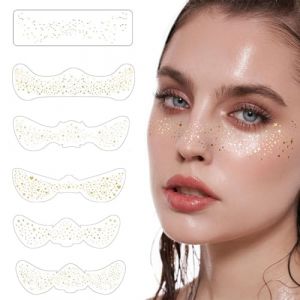 Tatouages Taches de Rousseur Pailletés,6pcs Visage Éphemere Tatouages,Glitter Stickers,Patchs de Maquillage à Paillettes pour Visage,Tatouages Temporaires,Tatouages Dorés à Paillettes pour Visage (QiaoQiHOUSE, neuf)