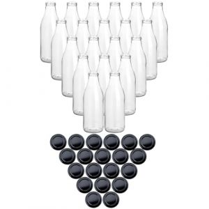 gouveo Lot de 20 bouteilles de jus 1000 ml avec couvercle à visser noir - Grande bouteille en verre de 1 l - Avec bouchon TO48 - Bouteille vide à remplir (SF1000SZ) (flaschendiscount, neuf)