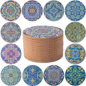STARUBY 12 Pièces Dessous de Verre en liège, Sous-Verres pour Boissons, Sous Verres pour Table Basse, pour une Décoration Absorbante dans la Cuisine ou la Salle à Manger de 10cm de Diamètre Bleu clair (Staruby EU, neuf)