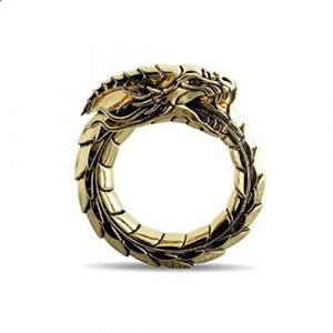 Bague Dragon pour Homme, Anneau de tête de dragon viking nordique, Bague Amulette Totem Dragon ancien, Bague de motard dragon hip hop, Bijoux Dragon Animal Punk pour hommes et garçons (Or, 64) (PikaLF, neuf)