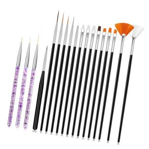 Lot de 18 pinceaux à ongles, pinceaux professionnels en acrylique, pour nail art, pour le design des ongles (noir, violet) (NAEANSTOER, neuf)