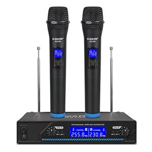 G-MARK Wireless Microphone System, Dual Professional VHF Cordless Dynamic Mic Handheld Microphone System for Home Karaoke, Meeting, Party, Church, DJ, Wedding, Home KTV Set, 200ft (HI TECH TECHNOLOGY, neuf)