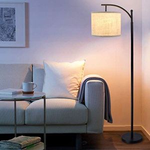 Depuley Lampadaire sur Pied Salon Moderne, Lampe à Pied de Chevet Chambre E27 avec Abat-jour Tissu Lin, Lampadaire Réglable Arc Design Classique, Haut 153 mm avec Ampoule LED pour Chambre, Bureau (Vance Europe, neuf)