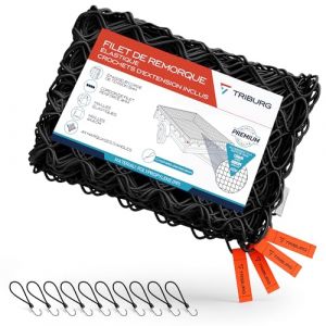 TRIBURG Filet de remorque Extensible 1,5x2,7m à 2,5x3,5m INCL. 10 Crochets d'extension - Filet de remorque élastique avec marquage des Coins et Corde en Caoutchouc (TRIBURG, neuf)