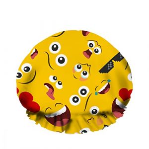 Double bonnet de bain imperméable pour la douche radio bouche yeux années 80 Boombox symbole jaune vif réutilisable mode chapeau de douche pour femmes beauté, bain cheveux spa, maison hôtel voyage u (2MACAXN9K15, neuf)
